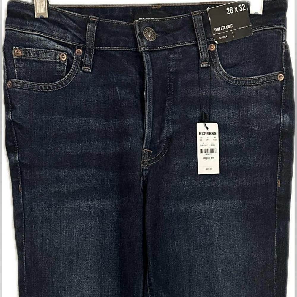 NWT Express Men’s Jeans Dark Wash Slim Straight Stretch, Conscious Edit, 28x32